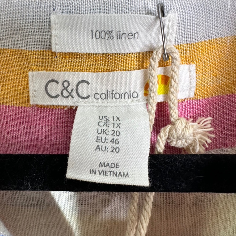 C&C California Womens 1X Linen Shirt Dress Sleeveless Multicolor Stripe NWT - Picture 7 of 16